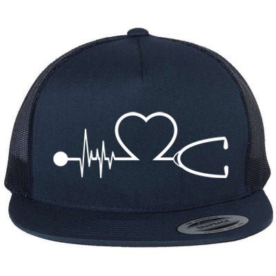 Nurse Heartbeat Stethoscope Gift Flat Bill Trucker Hat