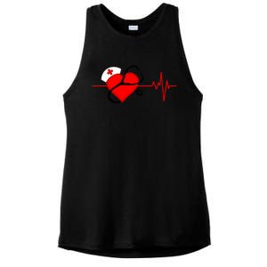 Nurse Heartbeat Stethoscope Cool Gift Ladies PosiCharge Tri-Blend Wicking Tank