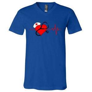 Nurse Heartbeat Stethoscope Cool Gift V-Neck T-Shirt