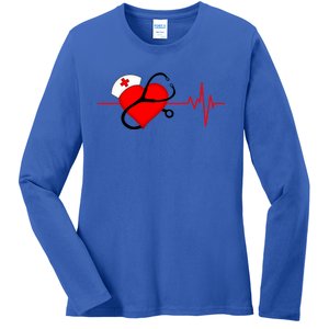 Nurse Heartbeat Stethoscope Cool Gift Ladies Long Sleeve Shirt