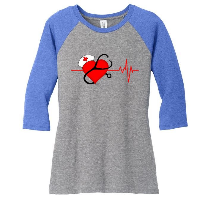 Nurse Heartbeat Stethoscope Cool Gift Women's Tri-Blend 3/4-Sleeve Raglan Shirt