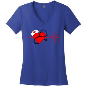 Nurse Heartbeat Stethoscope Cool Gift Women's V-Neck T-Shirt