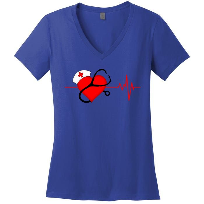 Nurse Heartbeat Stethoscope Cool Gift Women's V-Neck T-Shirt