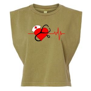 Nurse Heartbeat Stethoscope Cool Gift Garment-Dyed Women's Muscle Tee