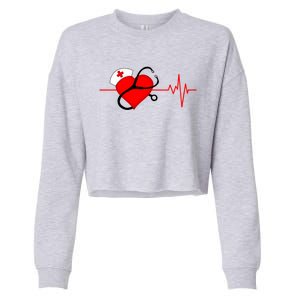 Nurse Heartbeat Stethoscope Cool Gift Cropped Pullover Crew