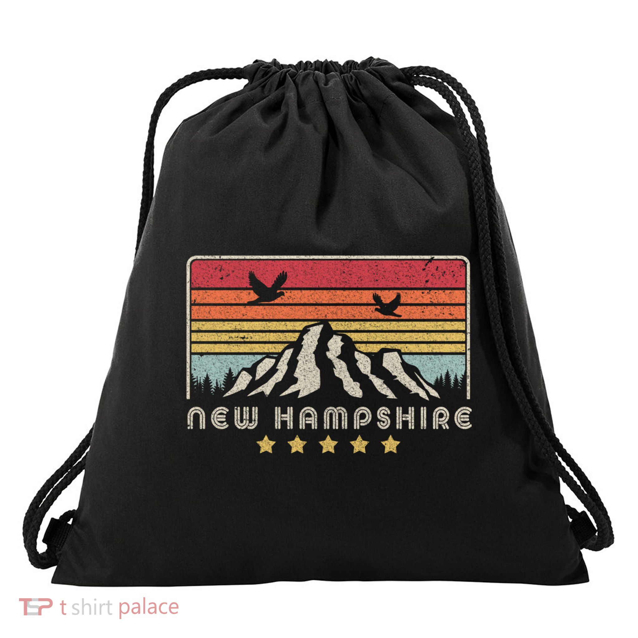 New Hampshire Shirt. Retro Style NH, USA Drawstring Bag