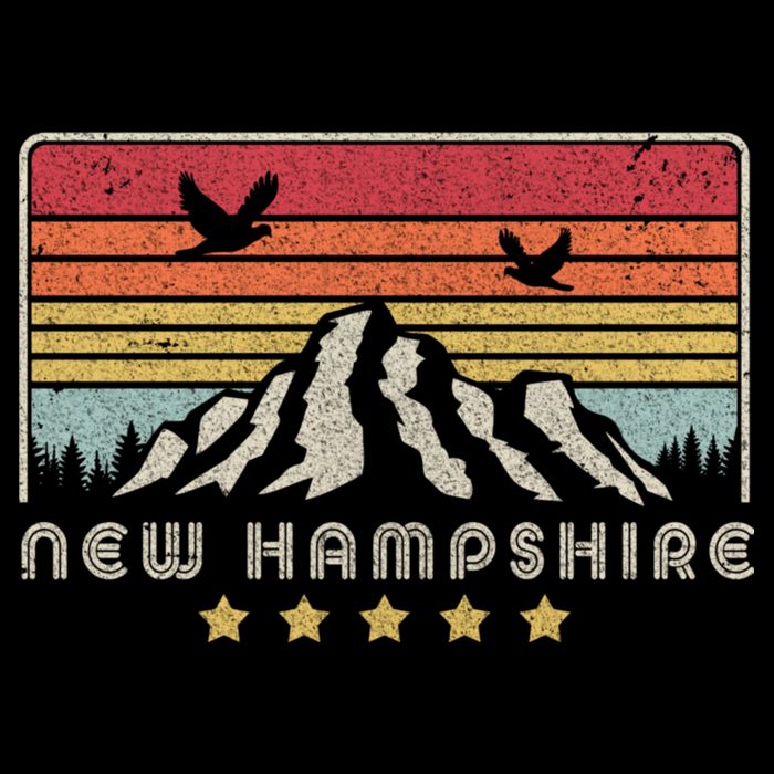 New Hampshire Shirt. Retro Style NH, USA Flat Bill Trucker Hat