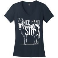 Nice Hand Sir Donkey Poker Funny Gambling Design Women's V-Neck T-Shirt