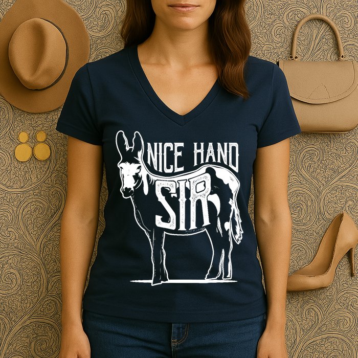 Nice Hand Sir Donkey Poker Funny Gambling Design Women's V-Neck T-Shirt
