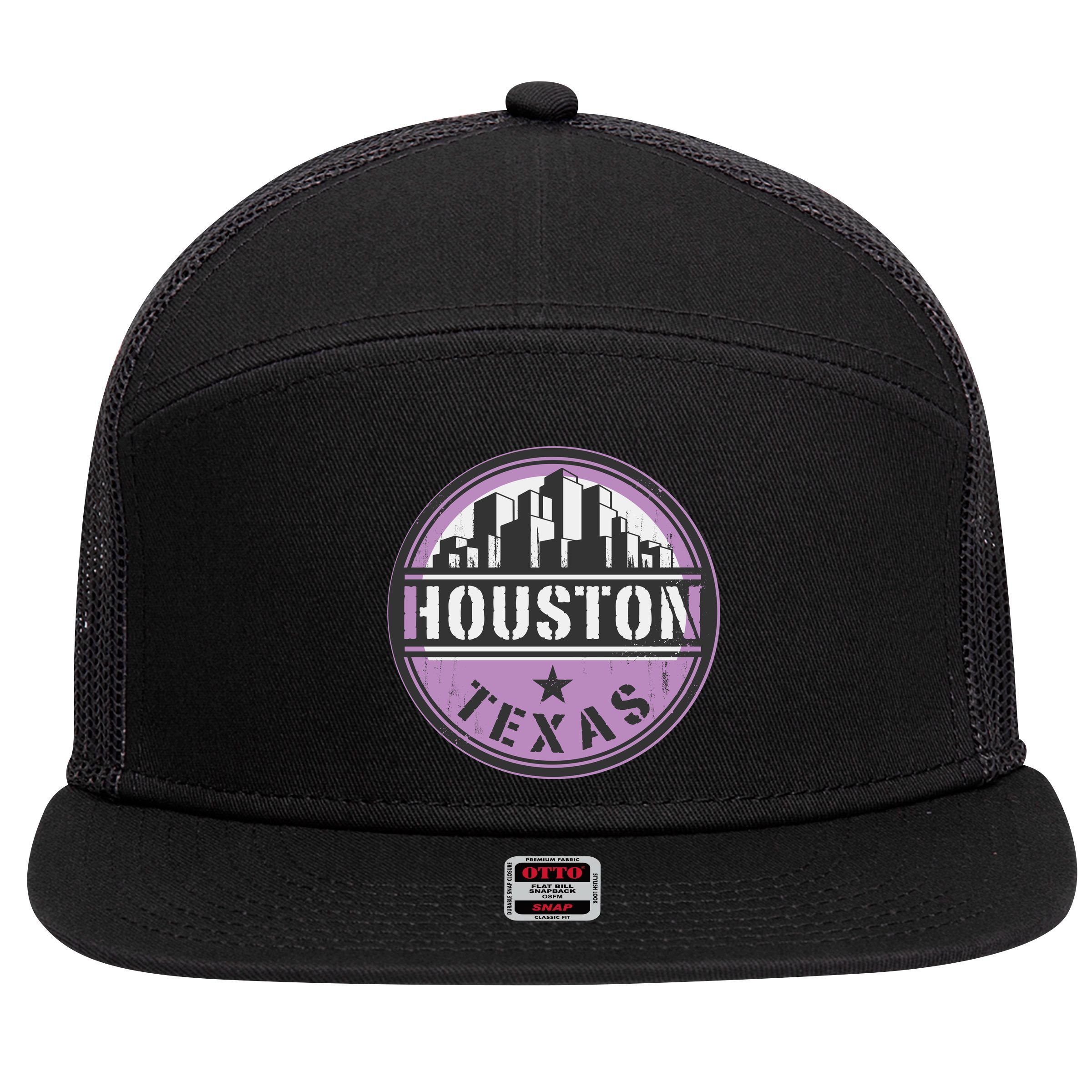 Neon Houston Texas Logo 7 Panel Mesh Trucker Snapback Hat