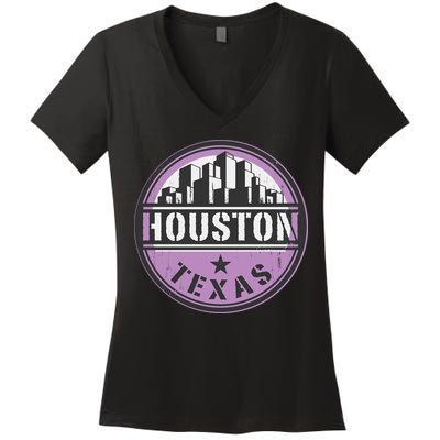 Neon Houston Texas Logo Women's V-Neck T-Shirt