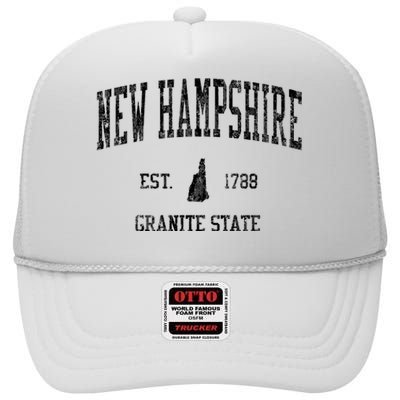 New Hampshire Vintage Established Sports Design High Crown Mesh Back Trucker Hat