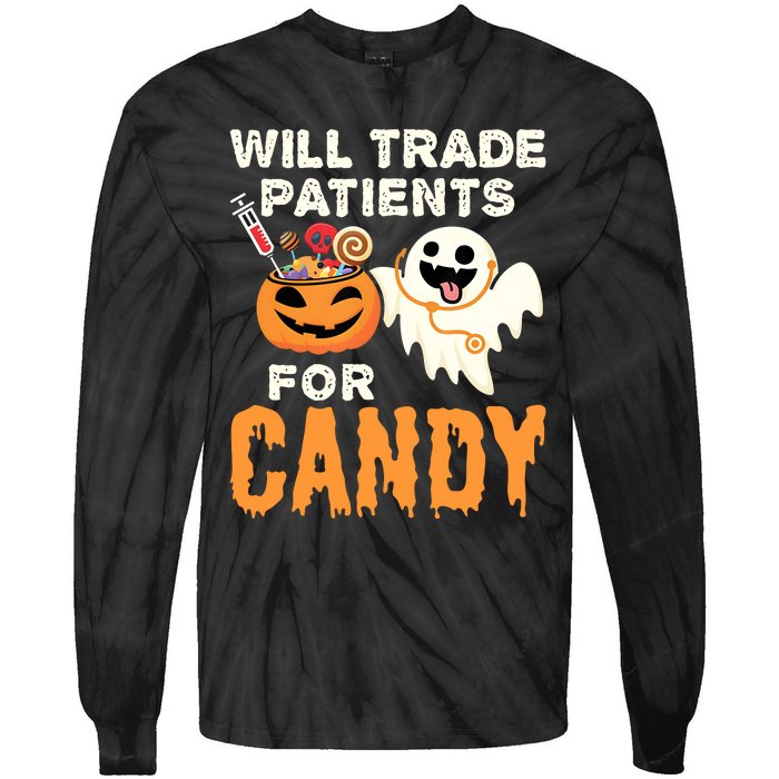 Nurse Halloween Will Trade Patients For Candy Vintage Tie-Dye Long Sleeve Shirt