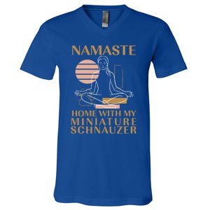 Namaste Home With My Miniature Schnauzer Sayings Dog Lover Gift V-Neck T-Shirt