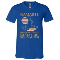 Namaste Home With My Miniature Schnauzer Sayings Dog Lover Gift V-Neck T-Shirt