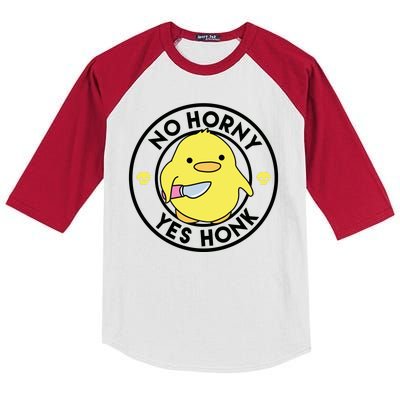 No Horny Yes Honk Funny Chick Kids Colorblock Raglan Jersey