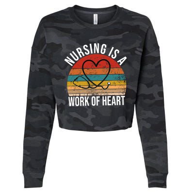 Nursing Is A Work Of Heart Vintage Nurse Heart Gift Cropped Pullover Crew