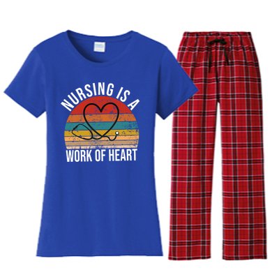 Nursing Is A Work Of Heart Vintage Nurse Heart Gift Women's Flannel Pajama Set