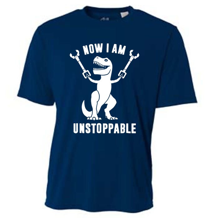 Now I Am Unstoppable Funny TRex Cooling Performance Crew T-Shirt