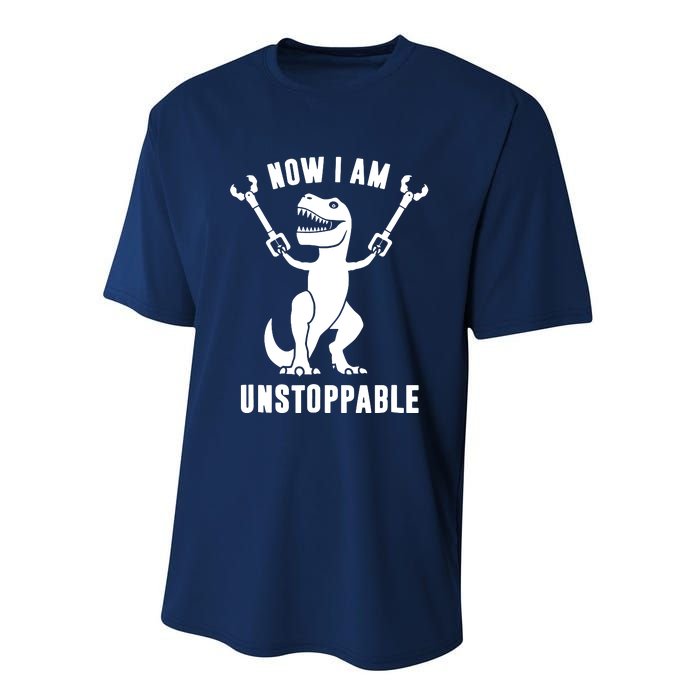 Now I Am Unstoppable Funny TRex Performance Sprint T-Shirt