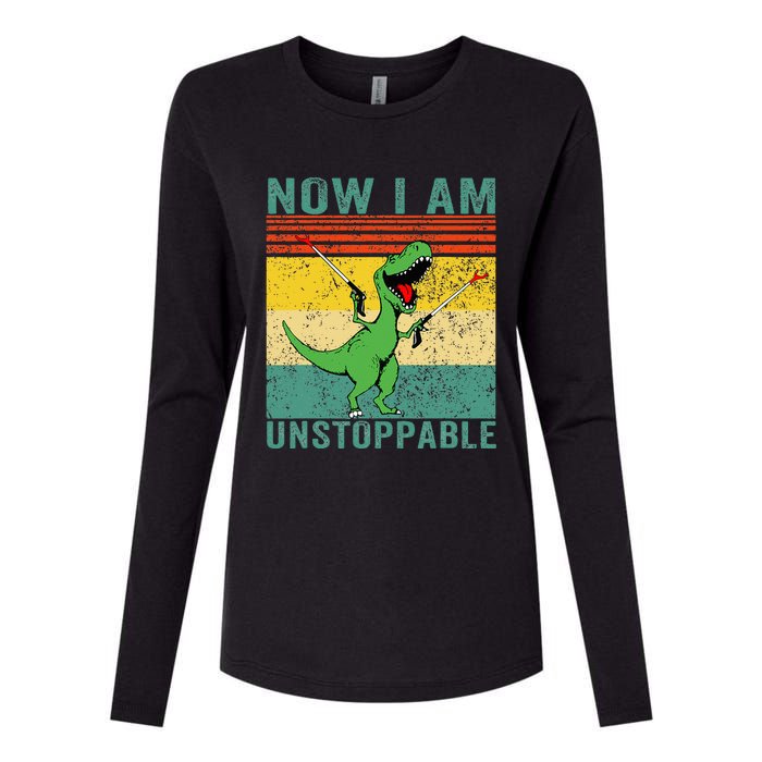 Now I am Unstoppable TRex Funny Dinosaur Retro Vintage Womens Cotton Relaxed Long Sleeve T-Shirt