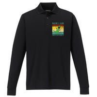 Now I am Unstoppable TRex Funny Dinosaur Retro Vintage Performance Long Sleeve Polo