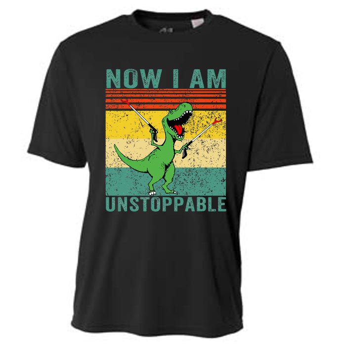 Now I am Unstoppable TRex Funny Dinosaur Retro Vintage Cooling Performance Crew T-Shirt