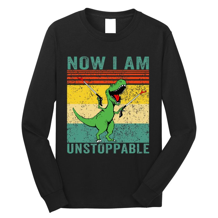 Now I am Unstoppable TRex Funny Dinosaur Retro Vintage Long Sleeve Shirt