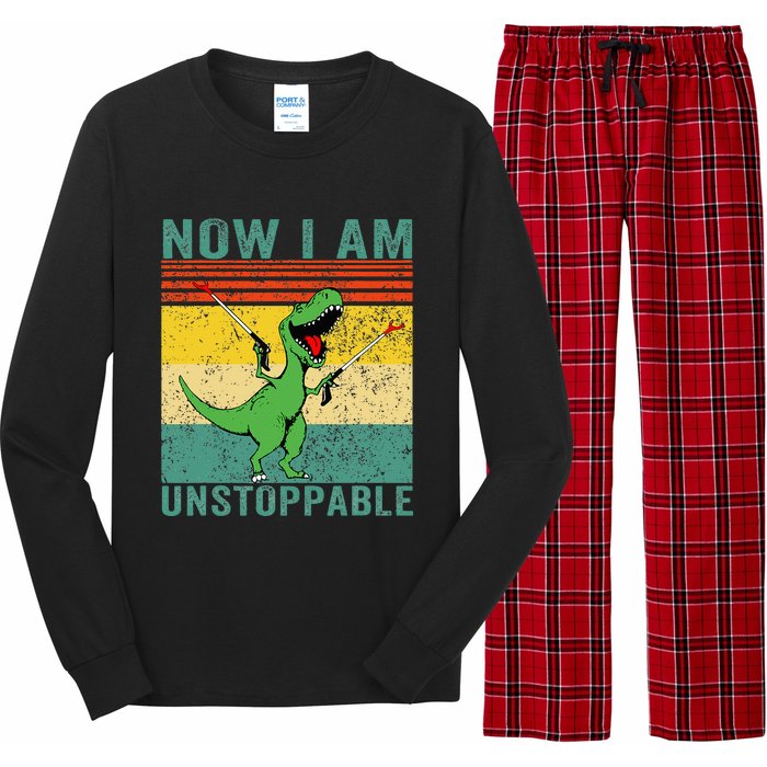 Now I am Unstoppable TRex Funny Dinosaur Retro Vintage Long Sleeve Pajama Set