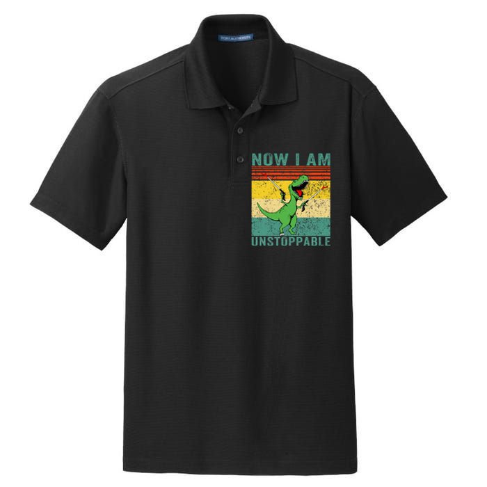 Now I am Unstoppable TRex Funny Dinosaur Retro Vintage Dry Zone Grid Polo