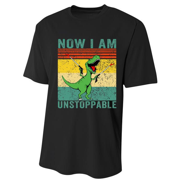 Now I am Unstoppable TRex Funny Dinosaur Retro Vintage Performance Sprint T-Shirt