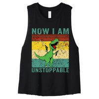 Now I am Unstoppable TRex Funny Dinosaur Retro Vintage Women's Racerback Cropped Tank