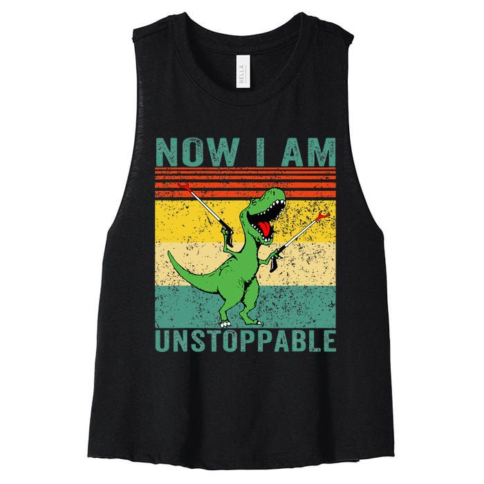 Now I am Unstoppable TRex Funny Dinosaur Retro Vintage Women's Racerback Cropped Tank