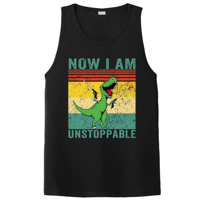 Now I am Unstoppable TRex Funny Dinosaur Retro Vintage PosiCharge Competitor Tank