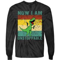 Now I am Unstoppable TRex Funny Dinosaur Retro Vintage Tie-Dye Long Sleeve Shirt