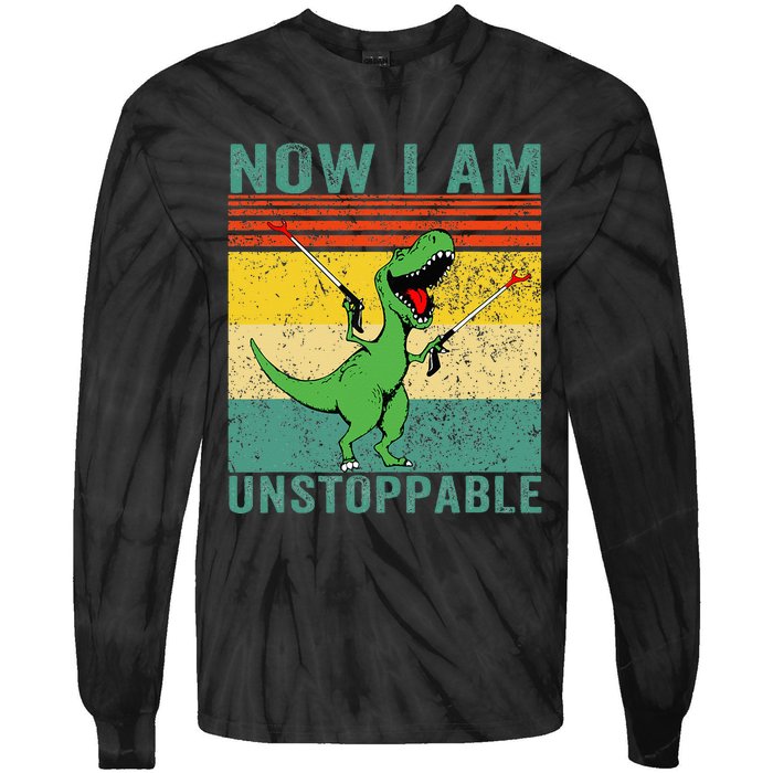 Now I am Unstoppable TRex Funny Dinosaur Retro Vintage Tie-Dye Long Sleeve Shirt