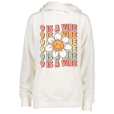 Nine Is A Vibe Cute Groovy 9th Birthday Party Daisy Flower Womens Funnel Neck Pullover Hood