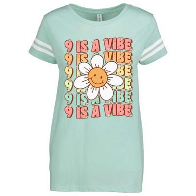 Nine Is A Vibe Cute Groovy 9th Birthday Party Daisy Flower Enza Ladies Jersey Football T-Shirt