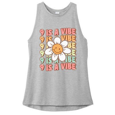 Nine Is A Vibe Cute Groovy 9th Birthday Party Daisy Flower Ladies PosiCharge Tri-Blend Wicking Tank