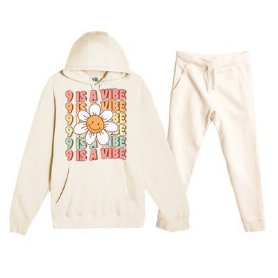 Nine Is A Vibe Cute Groovy 9th Birthday Party Daisy Flower Premium Hooded Sweatsuit Set