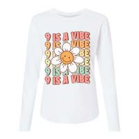 Nine Is A Vibe Cute Groovy 9th Birthday Party Daisy Flower Womens Cotton Relaxed Long Sleeve T-Shirt