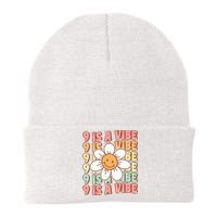 Nine Is A Vibe Cute Groovy 9th Birthday Party Daisy Flower Knit Cap Winter Beanie