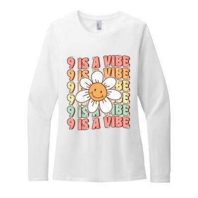 Nine Is A Vibe Cute Groovy 9th Birthday Party Daisy Flower Womens CVC Long Sleeve Shirt