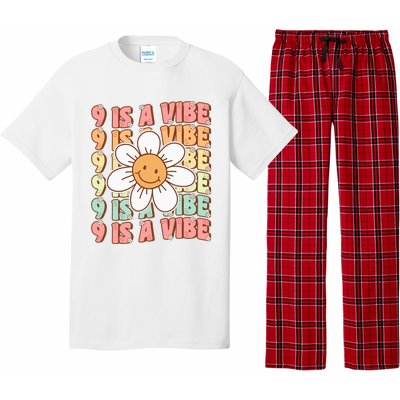 Nine Is A Vibe Cute Groovy 9th Birthday Party Daisy Flower Pajama Set