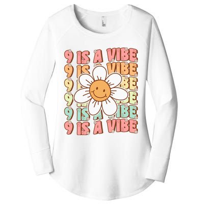 Nine Is A Vibe Cute Groovy 9th Birthday Party Daisy Flower Women's Perfect Tri Tunic Long Sleeve Shirt