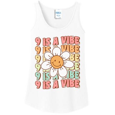 Nine Is A Vibe Cute Groovy 9th Birthday Party Daisy Flower Ladies Essential Tank