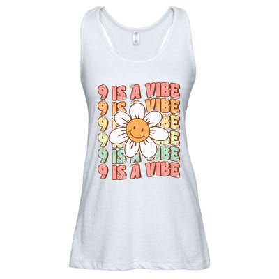 Nine Is A Vibe Cute Groovy 9th Birthday Party Daisy Flower Ladies Essential Flowy Tank