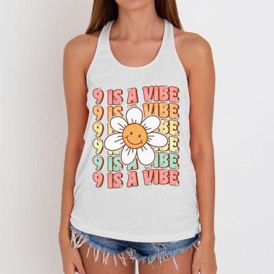 Nine Is A Vibe Cute Groovy 9th Birthday Party Daisy Flower Women's Knotted Racerback Tank