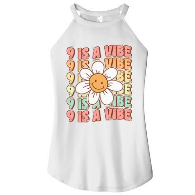 Nine Is A Vibe Cute Groovy 9th Birthday Party Daisy Flower Women's Perfect Tri Rocker Tank