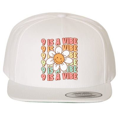 Nine Is A Vibe Cute Groovy 9th Birthday Party Daisy Flower Wool Snapback Cap